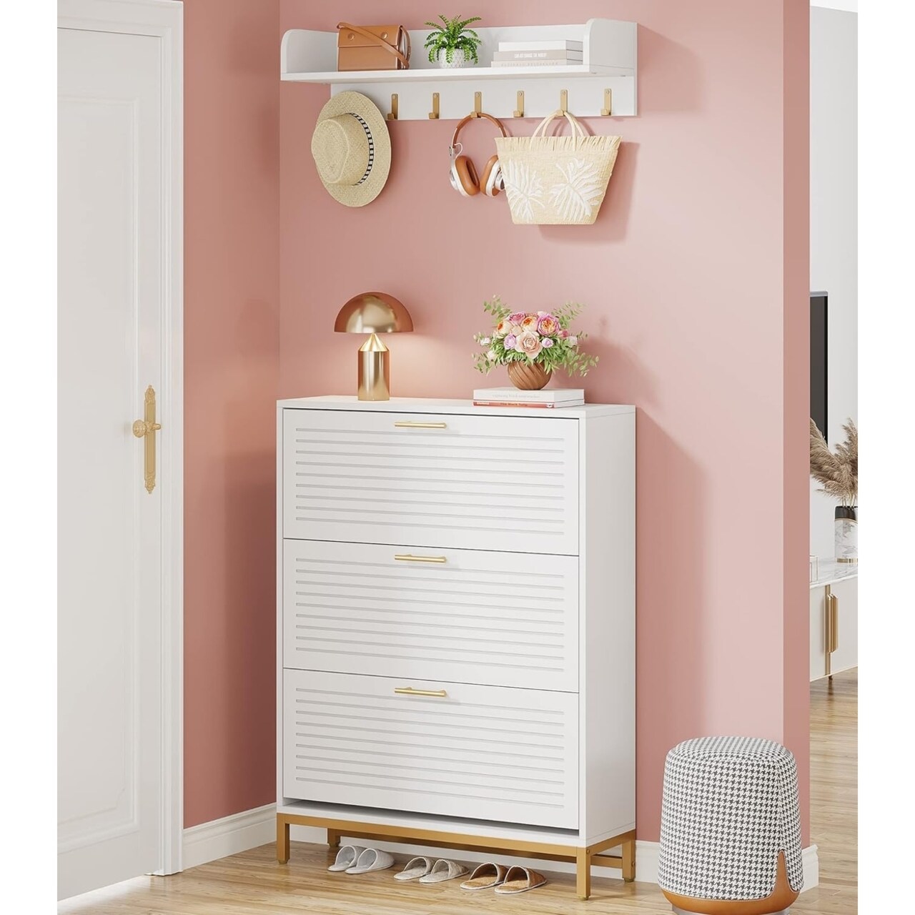 Tribesigns Shoe Cabinet Shoe Storage Cabinet With Wall Mounted Coat Rack Modern Shoes Organizer Cabinets With 3 Flip